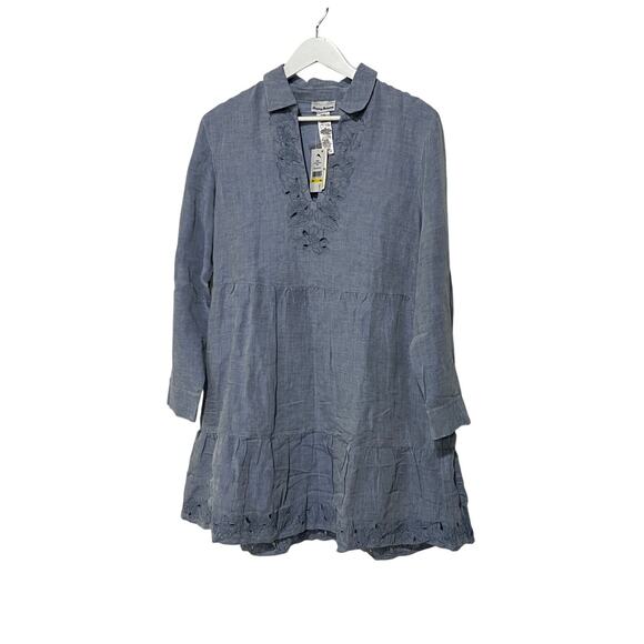 TOMMY BAHAMA WMNS MEDIUM ST LUCIA EMBROIDERED SWIM COVER UP LINEN BLEND BLUE NEW - Picture 3 of 13